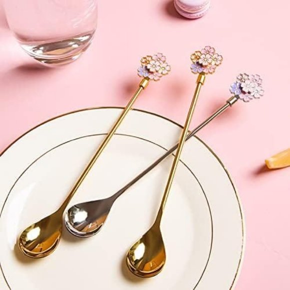 Coffee Spoons Silverware Flatware Cherry Blossom Handle Coffee Spoon Stainless - Picture 7 of 14